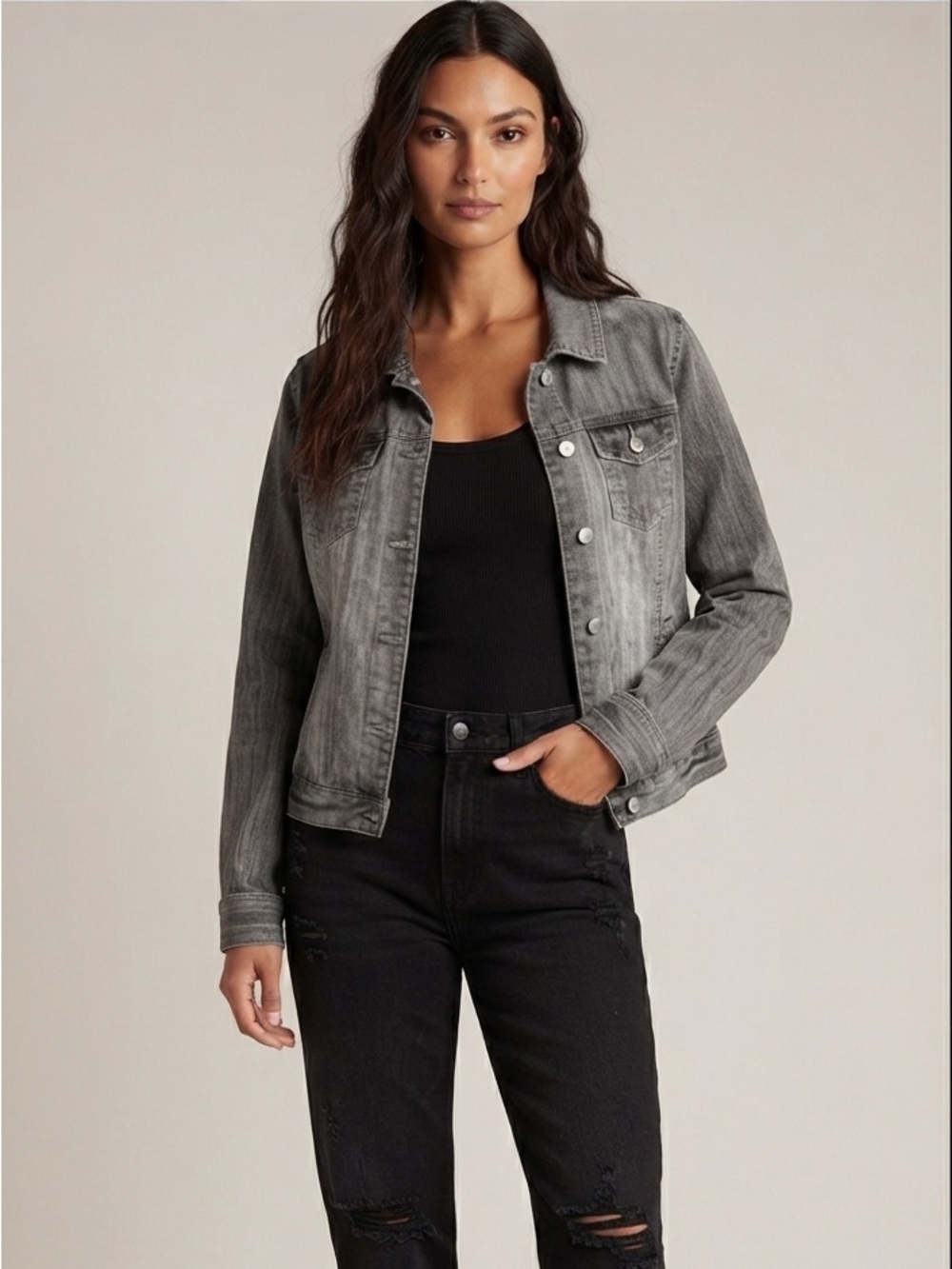 Vintage Aeropostale Gray Denim Jacket Y2K Grunge Oversized Trucker Size L
